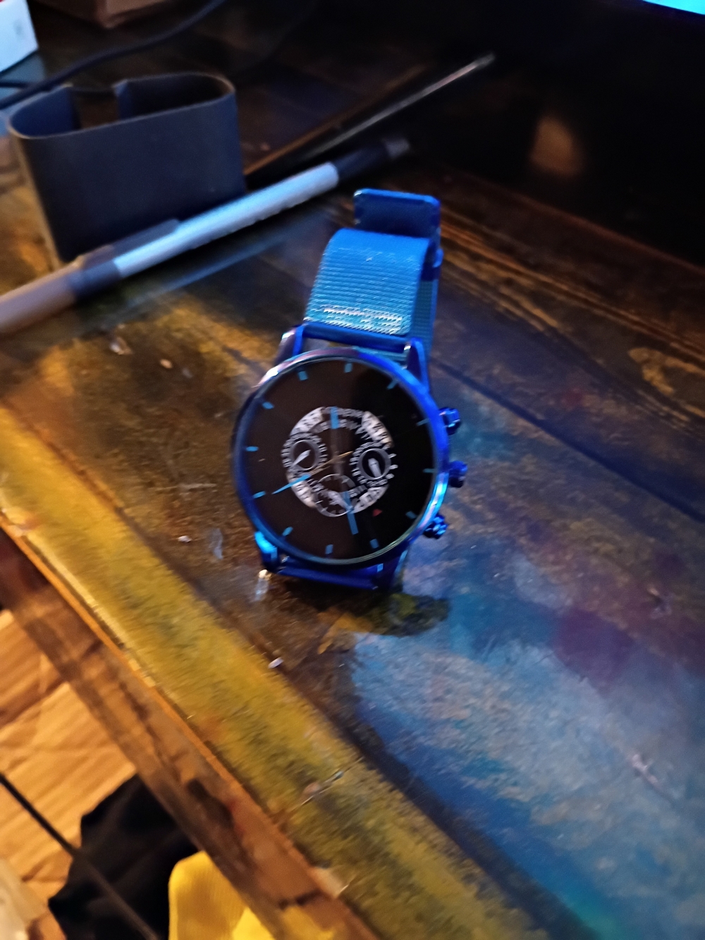 Geneva Blue Men's Mesh Strap Watch with Black Dial